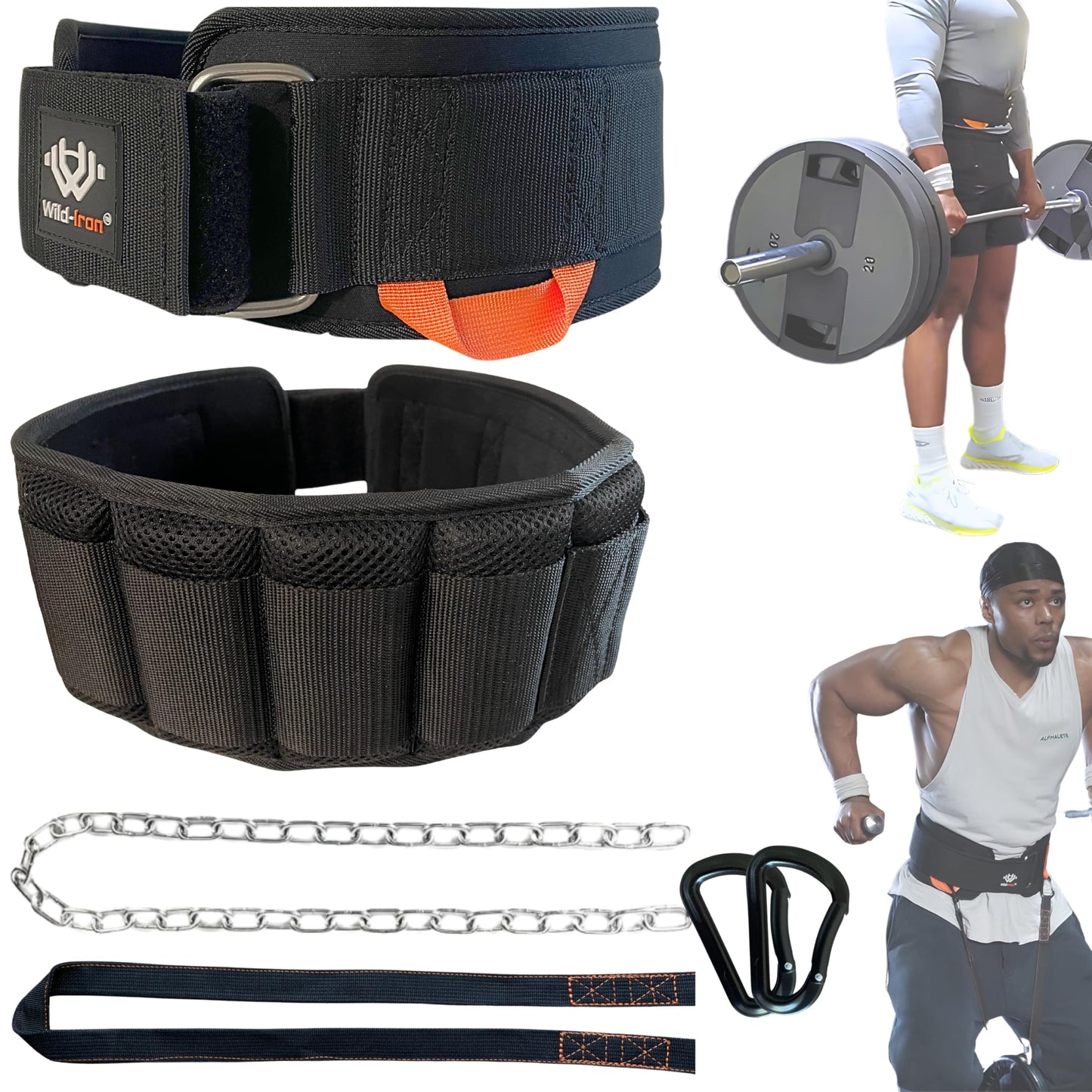 Wild-Iron Weight Lifting Belt – 2-in-1 Dip Belt with Weighted Belt Chain – Heavy-Duty Dip Belt for Weight Lifting Squats Pull-Ups Deadlifts – Quick- Release Back and Lumbar Support Belt